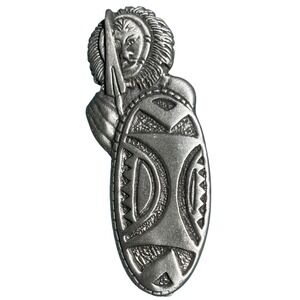 Fable Pewter‎ Maasai Warrior Brooch Pin African Tribal Shield Spear Silver Tone